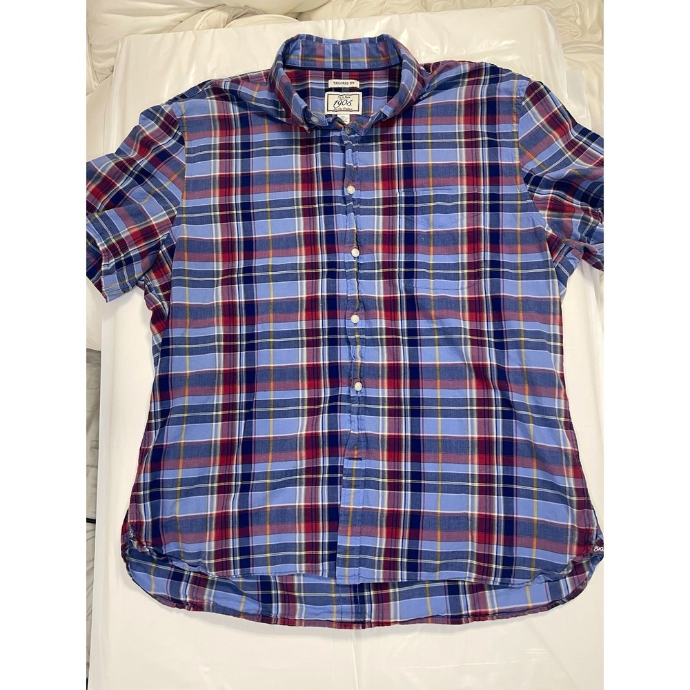 Jos. A. Bank 1905 Mens XL Blue Red White Plaid Button Down Tailored Fit Shirt